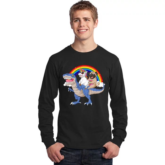 Pug And Unicorn Riding Dinosaur Tall Long Sleeve T-Shirt