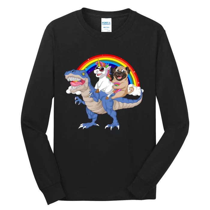 Pug And Unicorn Riding Dinosaur Tall Long Sleeve T-Shirt