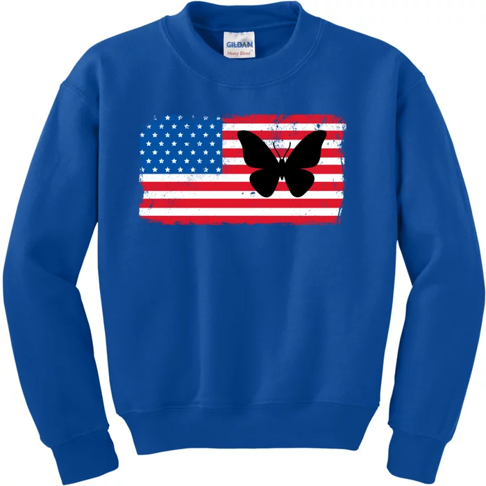 Patriotic American Usa Flag Butterfly Great Gift 4th Of July Flag Cool Gift Kids Sweatshirt