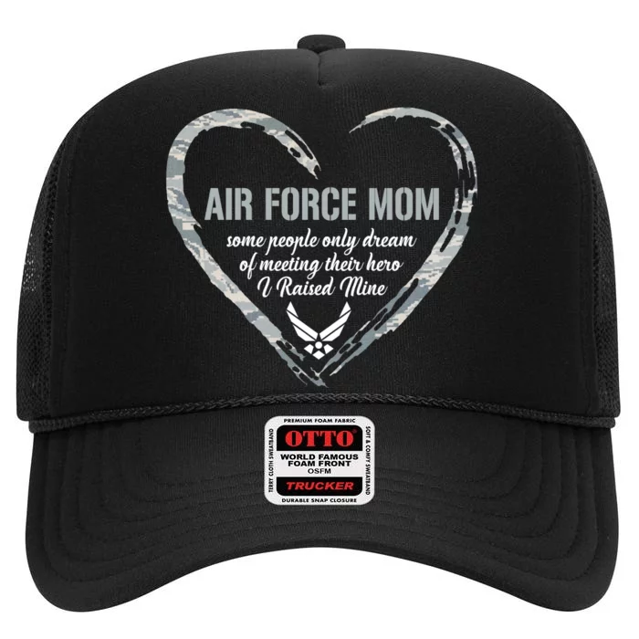 Proud American USAF Mom Woman Proud Mom Heart Military Mom High Crown Mesh Trucker Hat