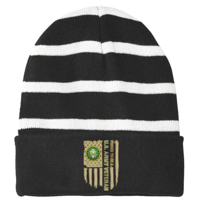 Proud Army Veteran Striped Beanie with Solid Band