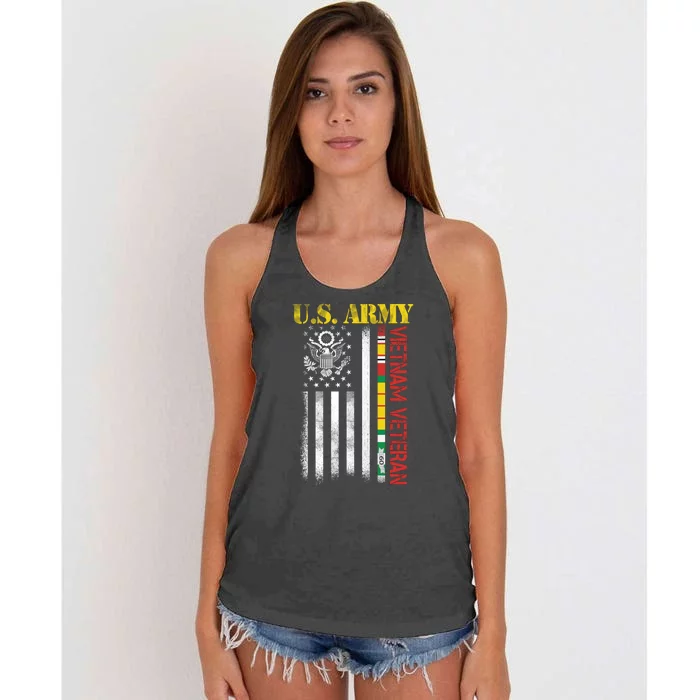 Proud Army Vietnam Veteran American Flag Women's Knotted Racerback Tank