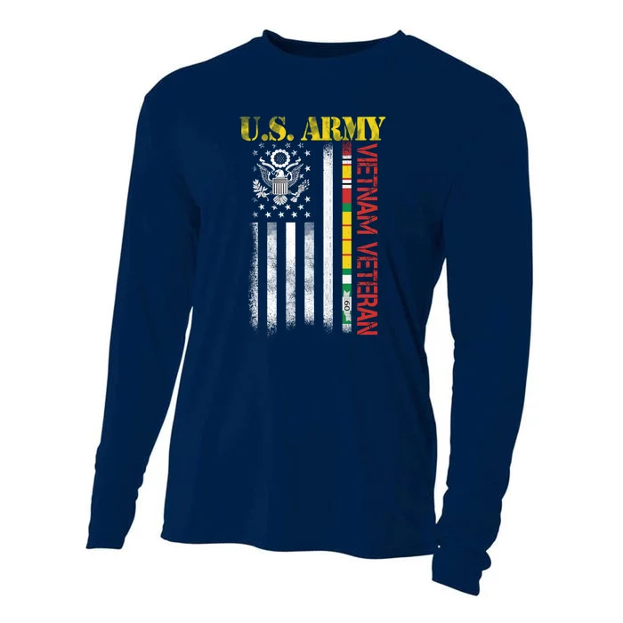 Proud Army Vietnam Veteran American Flag Cooling Performance Long Sleeve Crew