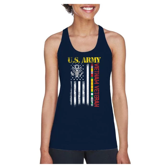 Proud Army Vietnam Veteran American Flag Women's Racerback Tank