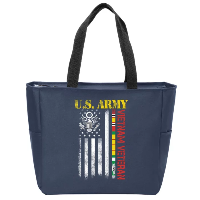 Proud Army Vietnam Veteran American Flag Zip Tote Bag