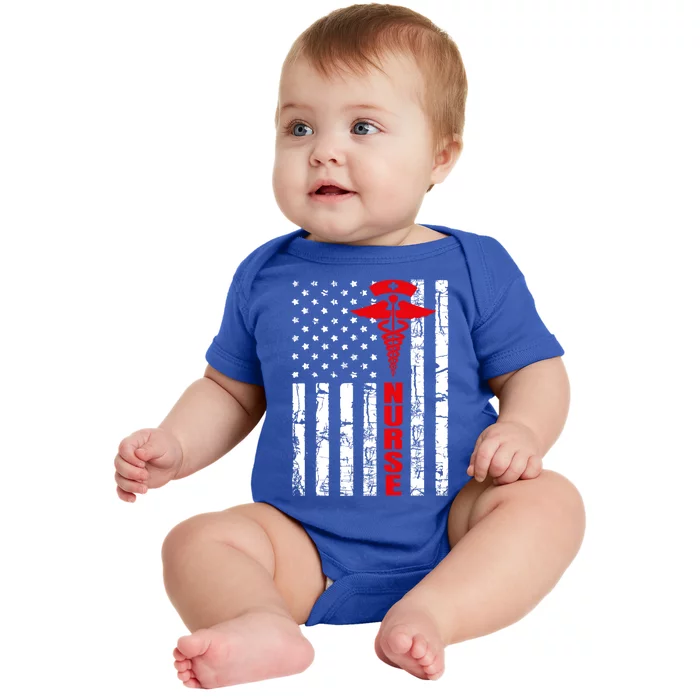 Patriotic American Vintage Usa Flag Registered Nurse Gift Baby Bodysuit