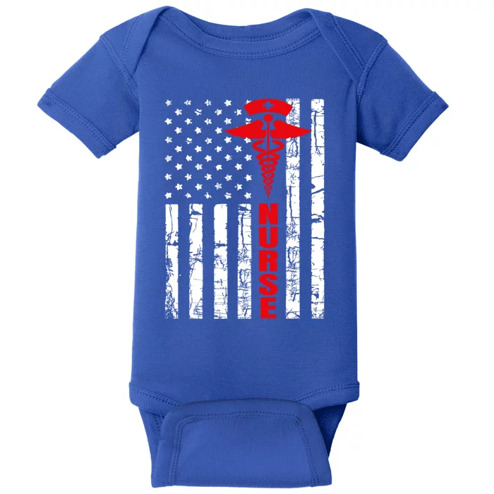 Patriotic American Vintage Usa Flag Registered Nurse Gift Baby Bodysuit