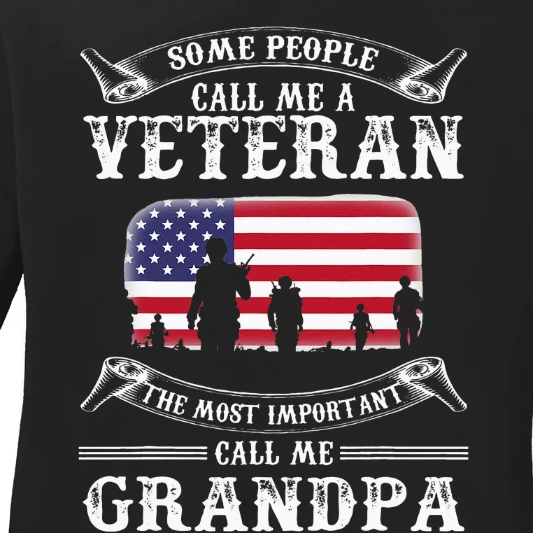 Proud Army Veteran Grandpa Fathers Day Gifts Ladies Long Sleeve Shirt