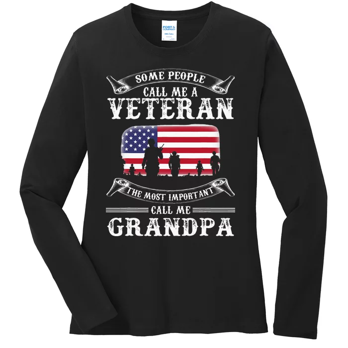 Proud Army Veteran Grandpa Fathers Day Gifts Ladies Long Sleeve Shirt