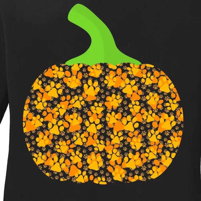 Paw Print Pumpkin Ladies Long Sleeve Shirt