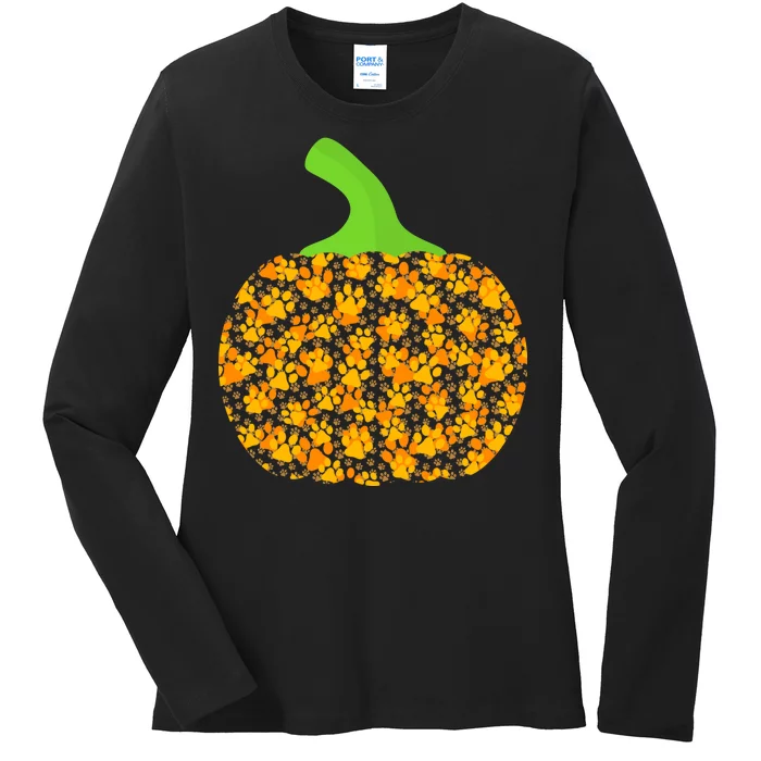 Paw Print Pumpkin Ladies Long Sleeve Shirt