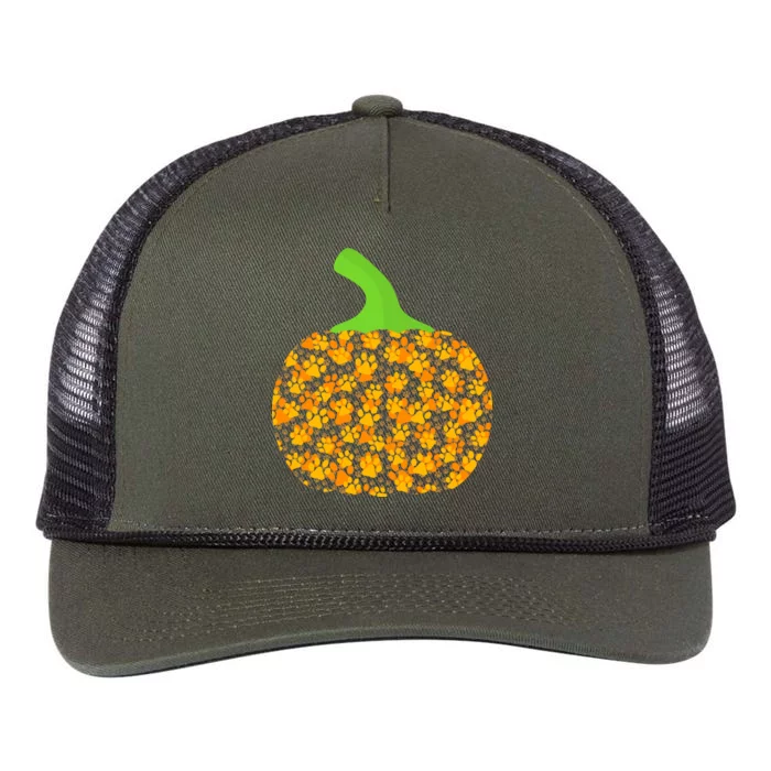 Paw Print Pumpkin Retro Rope Trucker Hat Cap