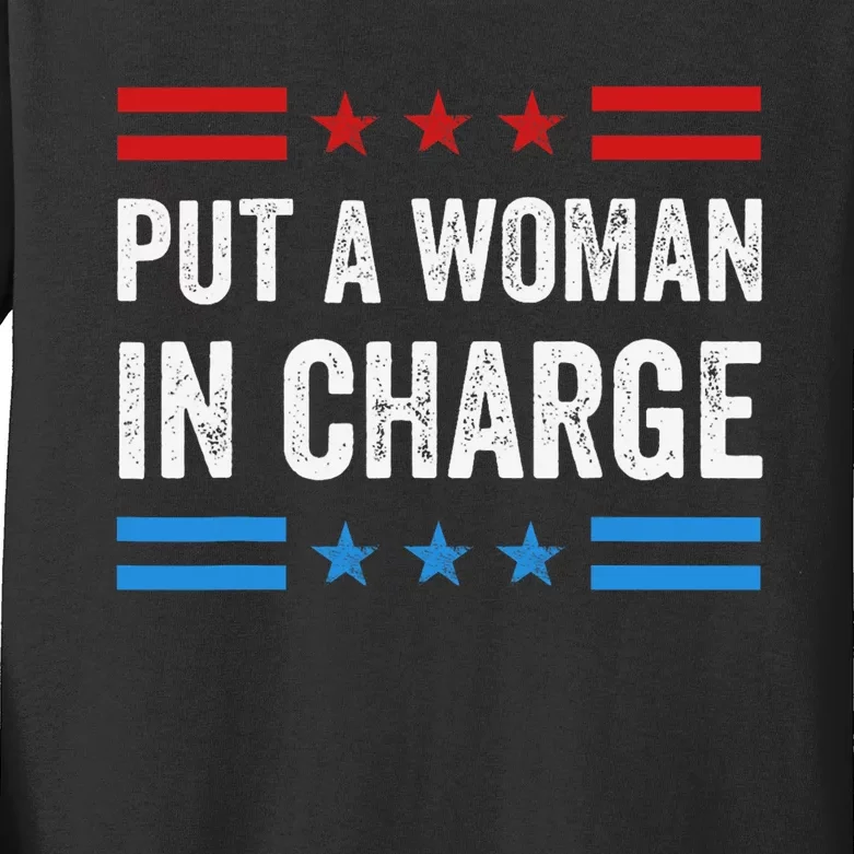 Put A Woman In Charge Kamala Harris Kids Long Sleeve Shirt