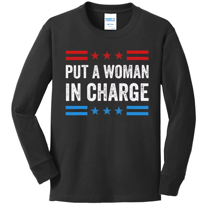 Put A Woman In Charge Kamala Harris Kids Long Sleeve Shirt