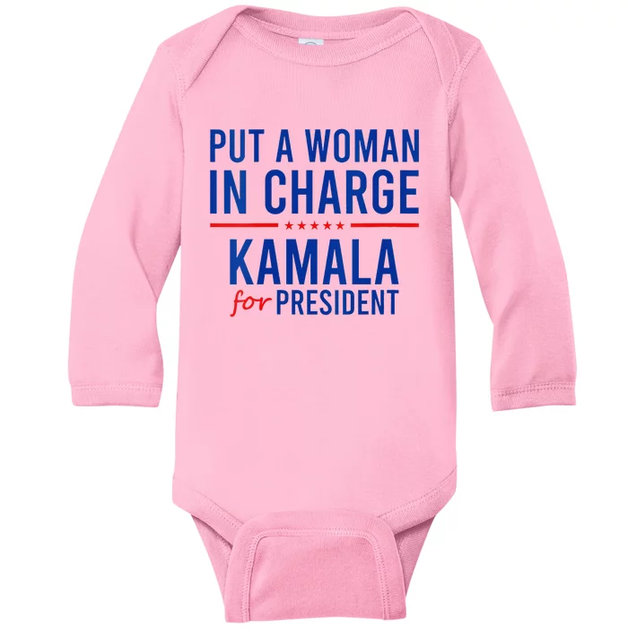 Put A Woman In Charge Kamala Harris Democrat Political Baby Long Sleeve Bodysuit