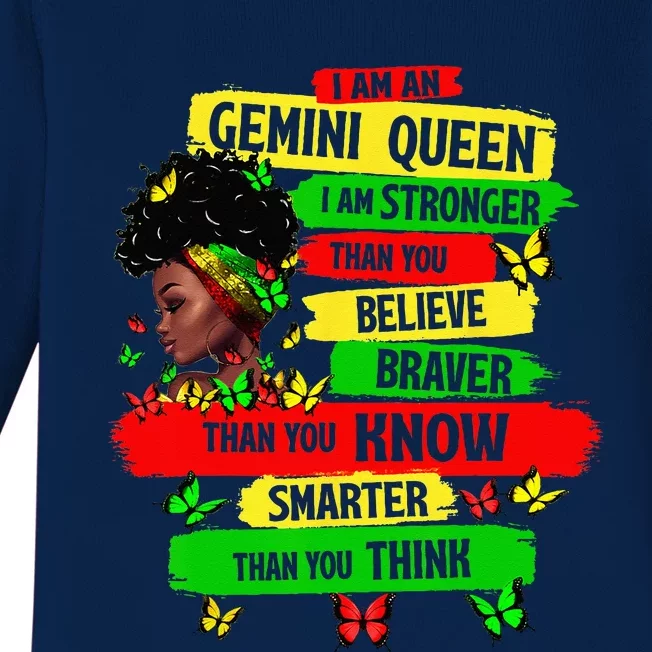 Proud Afro Woman Black Girl Zodiac Birthday Gemini Queen Baby Long Sleeve Bodysuit