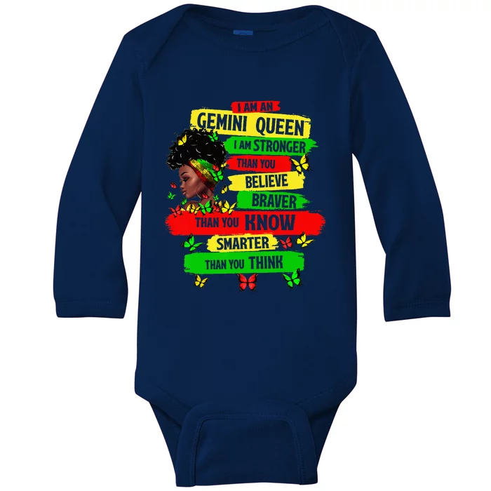 Proud Afro Woman Black Girl Zodiac Birthday Gemini Queen Baby Long Sleeve Bodysuit