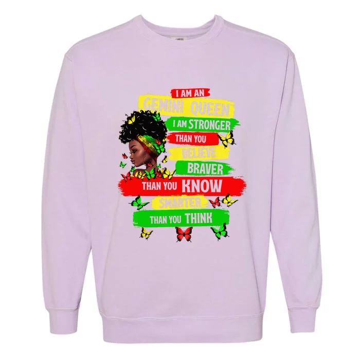 Proud Afro Woman Black Girl Zodiac Birthday Gemini Queen Garment-Dyed Sweatshirt