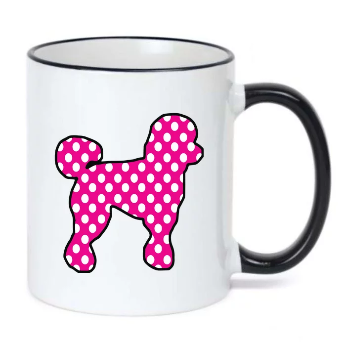 Pink And White Polka Dot Poodle For 50s Sock Hop Dance Black Color Changing Mug