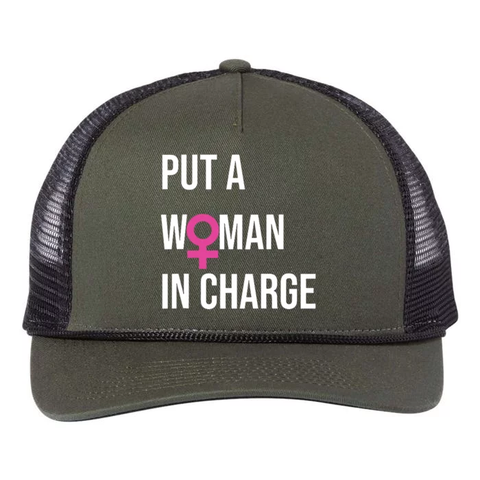 Put A Woman In Charge Potus Female President Retro Rope Trucker Hat Cap