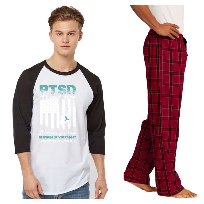 Ptsd Awareness Warrior Teal Ribbon Ptsd Cute Gift Raglan Sleeve Pajama Set