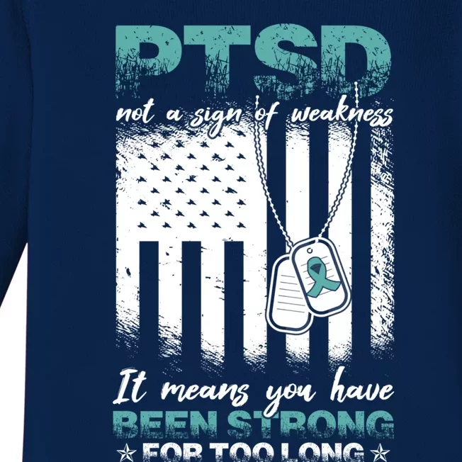 Ptsd Awareness Warrior Teal Ribbon Ptsd Cute Gift Baby Long Sleeve Bodysuit