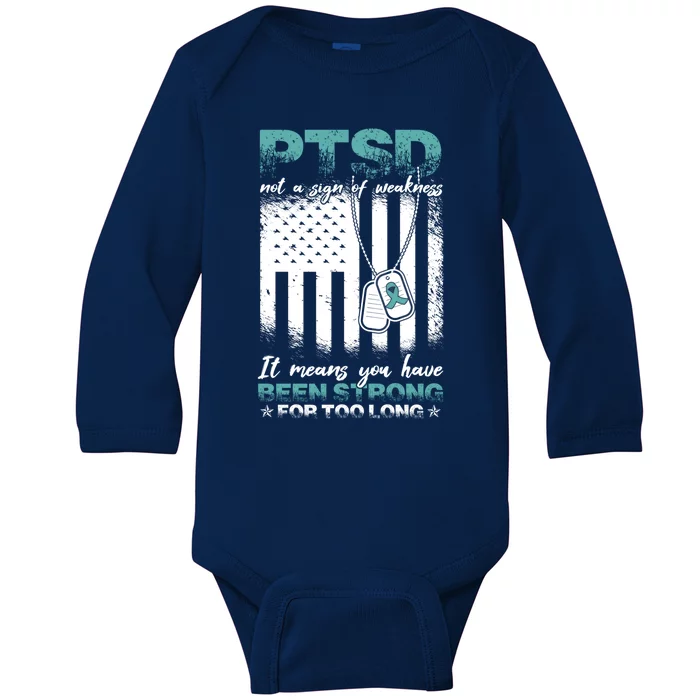 Ptsd Awareness Warrior Teal Ribbon Ptsd Cute Gift Baby Long Sleeve Bodysuit