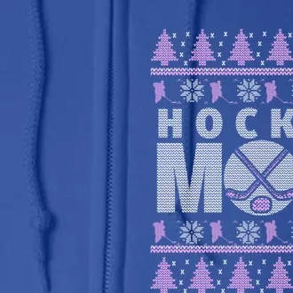 Pink And White Hockey Mom Ugly Christmas Gift Full Zip Hoodie