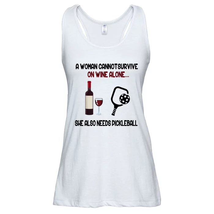 Pickleball A Woman Cannot Survive On Wine Alone Ladies Essential Flowy Tank