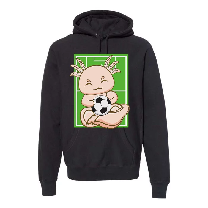 Pink Axolotl With Soccer Plays Football Team Sports Premium Hoodie