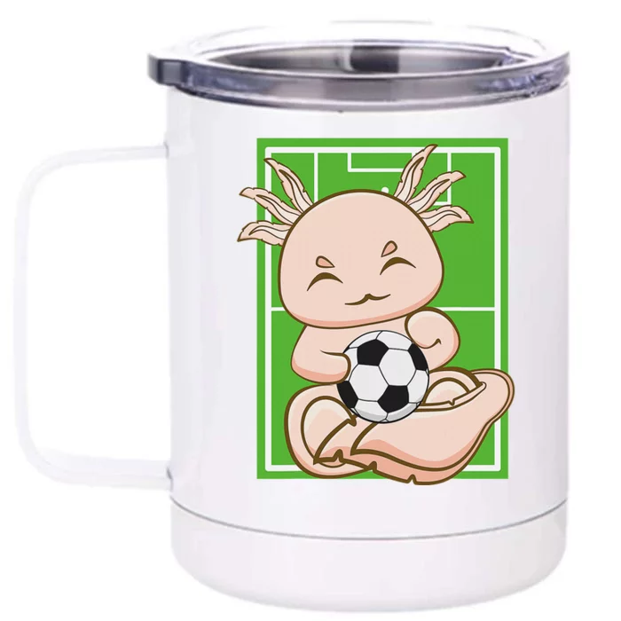 Pink Axolotl With Soccer Plays Football Team Sports Front & Back 12oz Stainless Steel Tumbler Cup