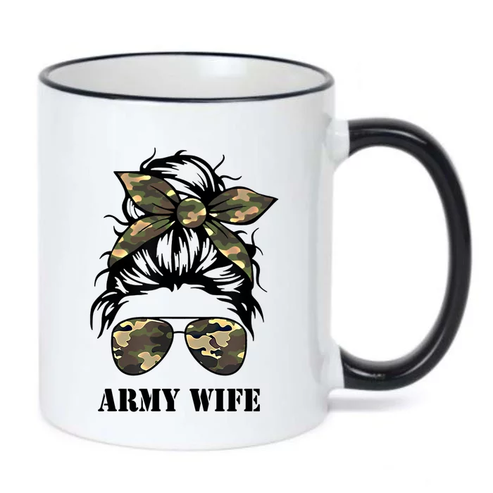 Proud Army Wife Messy Bun Camo Flag Spouse Military Pride Gift Black Color Changing Mug