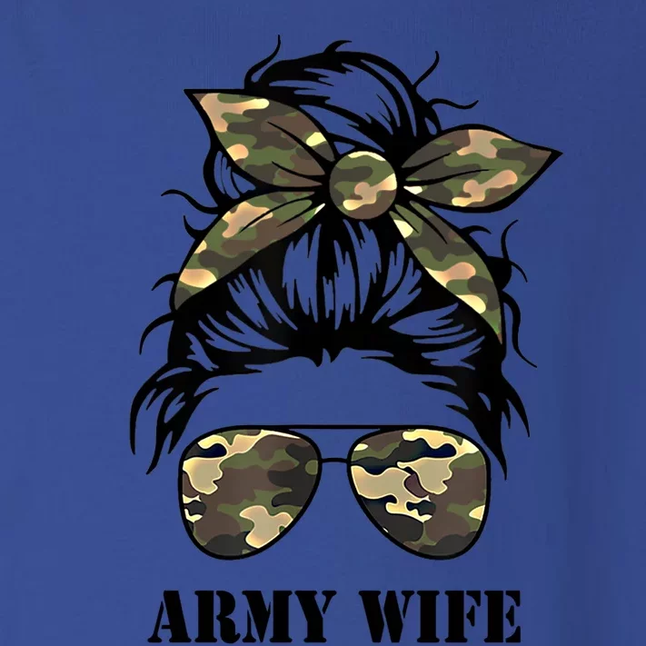 Proud Army Wife Messy Bun Camo Flag Spouse Military Pride Gift Toddler Long Sleeve Shirt