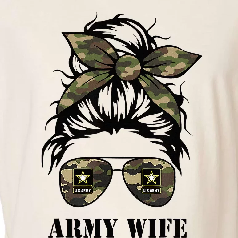 Proud Army Wife Messy Bun Hair Camouflage Bandana Sunglasses Garment-Dyed Women's Muscle Tee