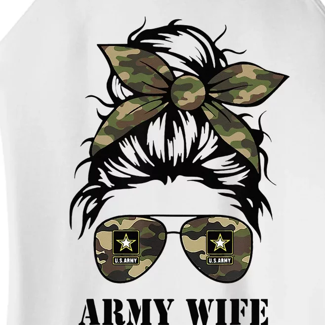 Proud Army Wife Messy Bun Hair Camouflage Bandana Sunglasses Women’s Perfect Tri Rocker Tank