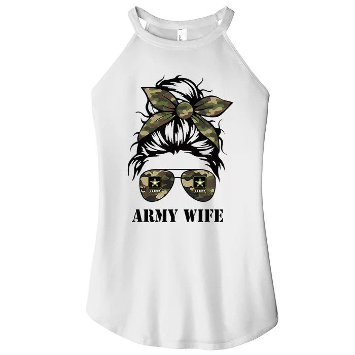 Proud Army Wife Messy Bun Hair Camouflage Bandana Sunglasses Women’s Perfect Tri Rocker Tank