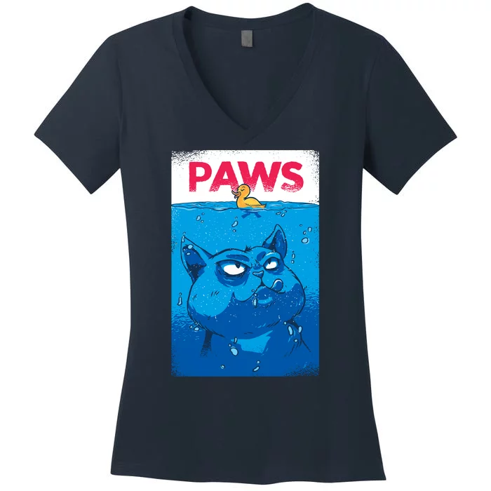 Paws Angry Cat Movie Poster Women's V-Neck T-Shirt