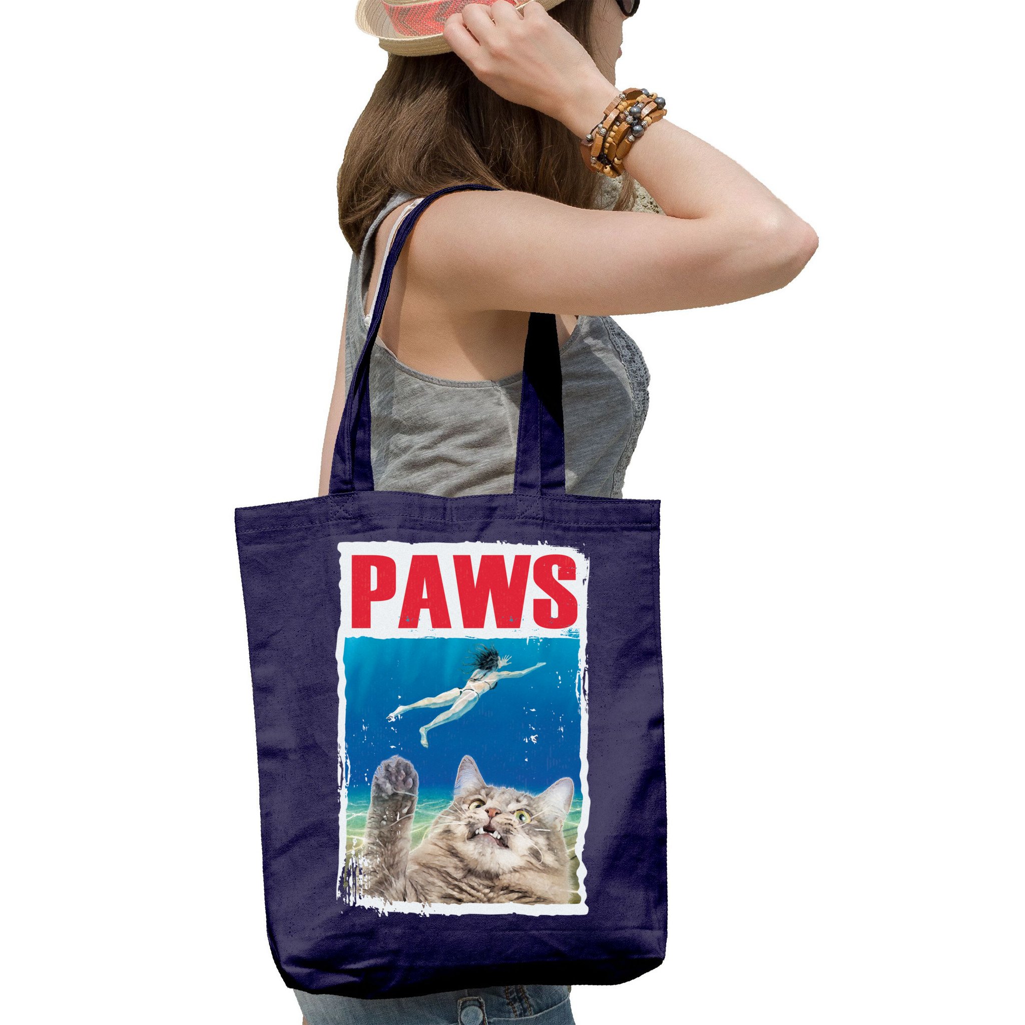 FUNNY PAWS CAT MOVIE POSTER COOL SHOPPING CANVAS TOTE BAG IDEAL GIFT PRESENT 