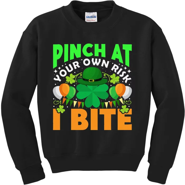 Pinch At Your Own Risk I Bite Funny St Saint Patrick's Day Kids Sweatshirt