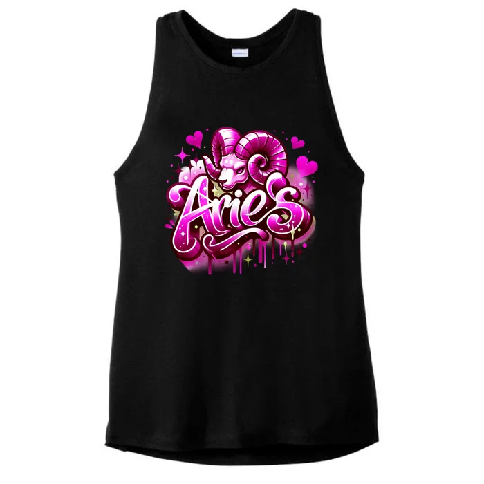 Pink Aries Zodiac Star Sign Ladies Tri-Blend Wicking Tank