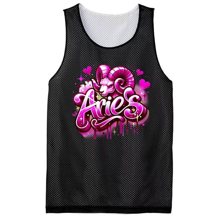 Pink Aries Zodiac Star Sign Mesh Reversible Basketball Jersey Tank