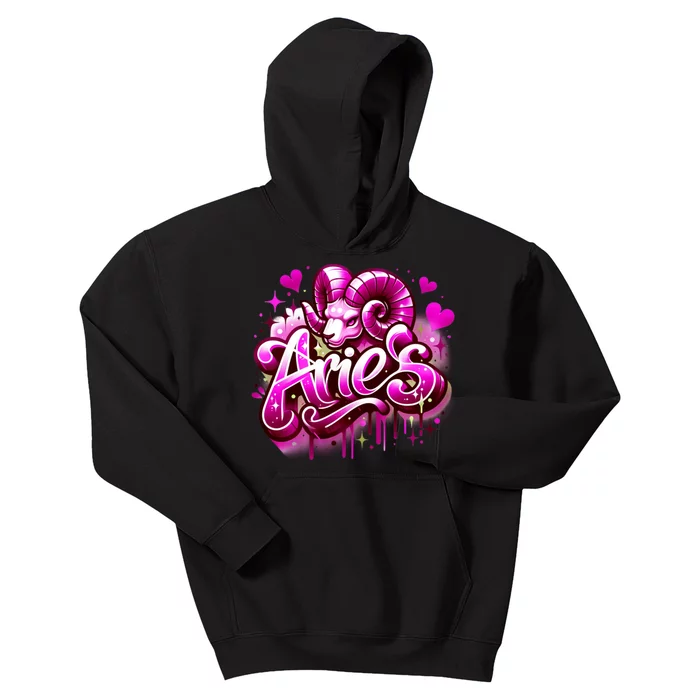 Pink Aries Zodiac Star Sign Kids Hoodie