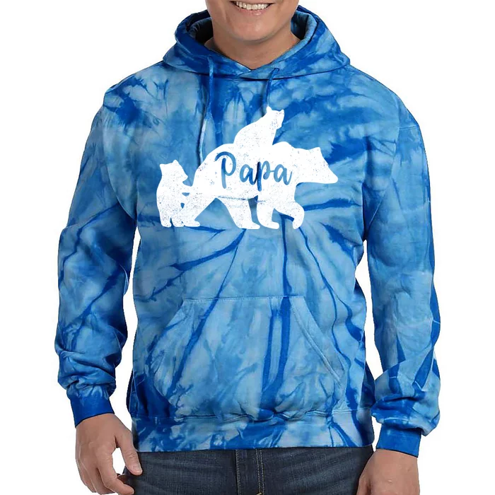 Papa Bear 2 Cubs Cool Gift Papa Bear Twin Papa 2 Gift Tie Dye Hoodie