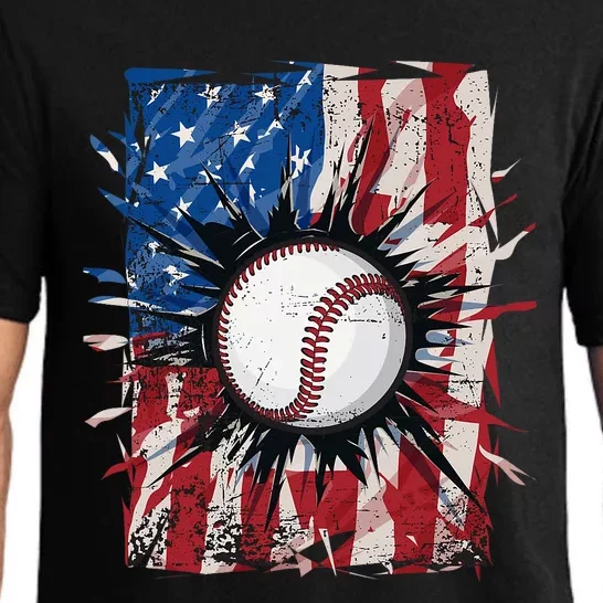 Patriotic Baseball 4th Of July Usa American Flag Pajama Set