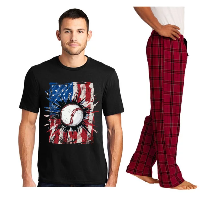 Patriotic Baseball 4th Of July Usa American Flag Pajama Set