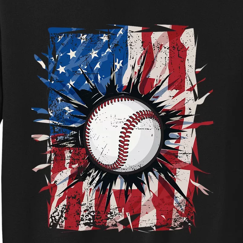 Patriotic Baseball 4th Of July Usa American Flag Tall Sweatshirt