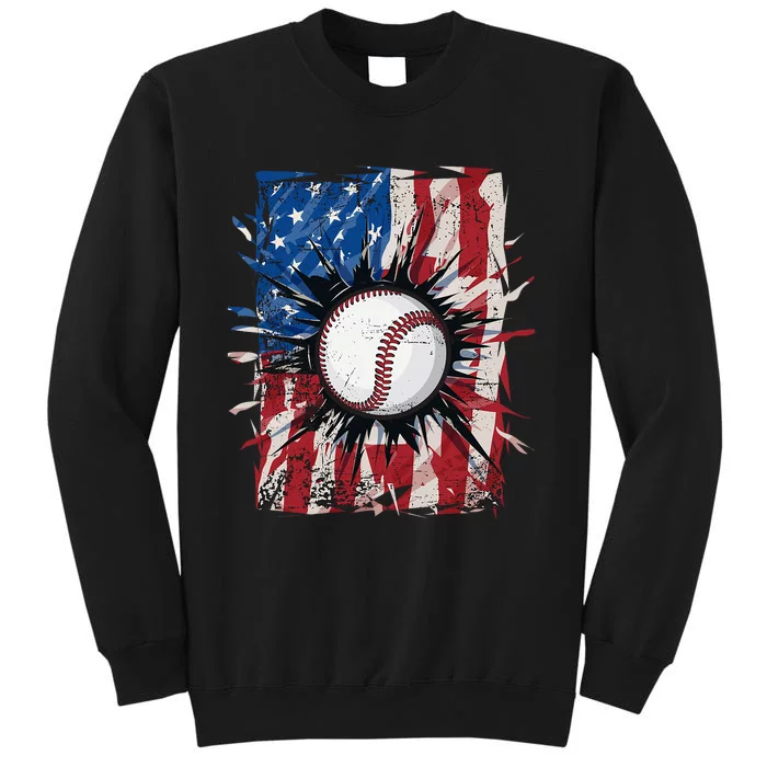 Patriotic Baseball 4th Of July Usa American Flag Tall Sweatshirt