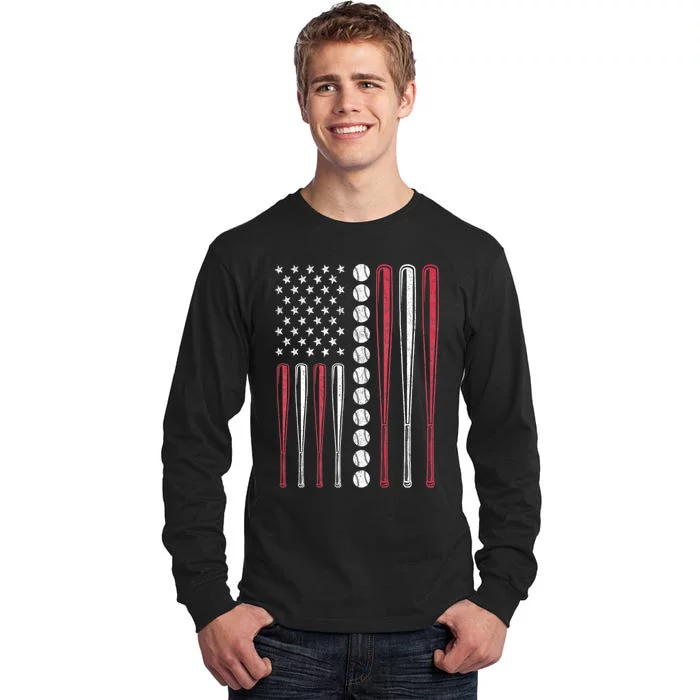 Patriotic Baseball 4th Of July Usa American Flag Tall Long Sleeve T-Shirt