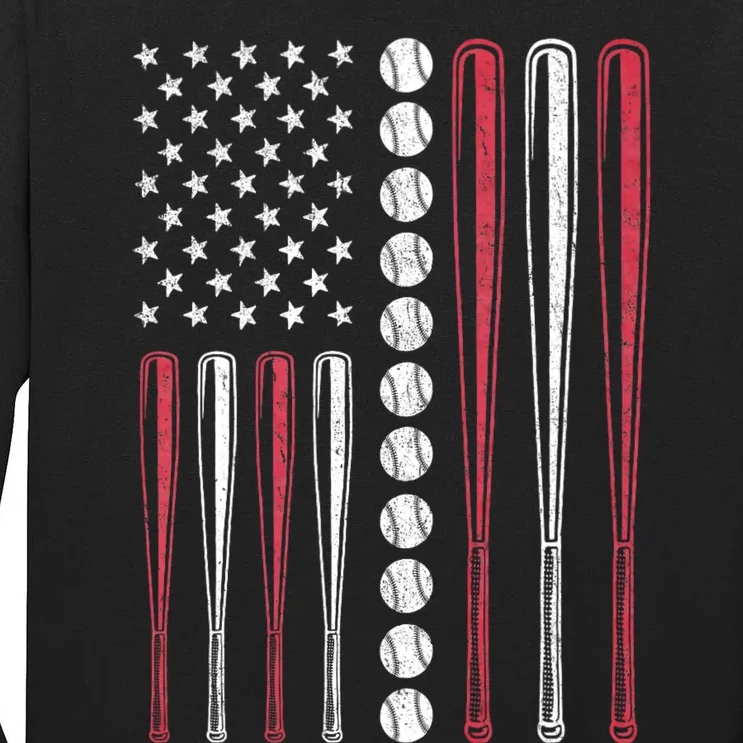 Patriotic Baseball 4th Of July Usa American Flag Tall Long Sleeve T-Shirt