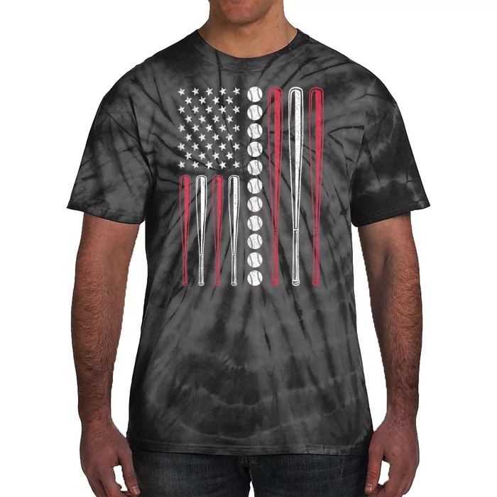 Patriotic Baseball 4th Of July Usa American Flag Tie-Dye T-Shirt